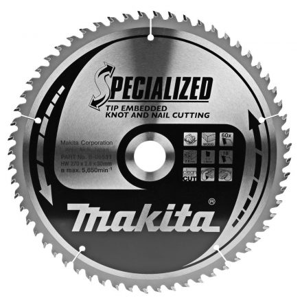 Makita  B-09531 Specialized Körfűrésztárcsa keményfémlapkás 270x30mm 60fogas CSOMÓSFA/SZÖG