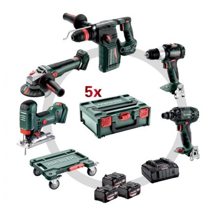 Metabo  Combo Set 5.3.0 Akkus gép szett (BS18LBL+KH18LTX24BLQ+WB18LTBL11-125Q+SSW18LTX300BL+STA18LTX100) 18V Li-Power 3x5,2Ah metaBOX 685215000