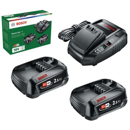 Bosch  Starter Akkumulátor szett 18V-os kerti gépekhez, POWER FOR ALL 2x 18V/2,5Ah és AL1830CV töltő 1600A011LD