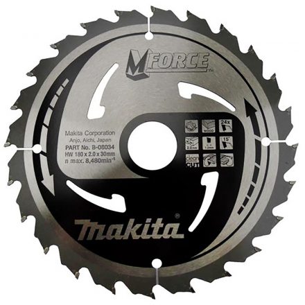 Makita  B-08034 Mforce Körfűrésztárcsa keményfémlapkás 180x30mm 24fogas FA