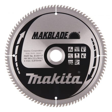 Makita  B-09117 Körfűrésztárcsa gérvágóhoz 260x30