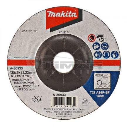 Makita  A-80933 Tisztítótárcsa  FÉM / ACÉL, 125x22,23mm, 6,0mm vastag