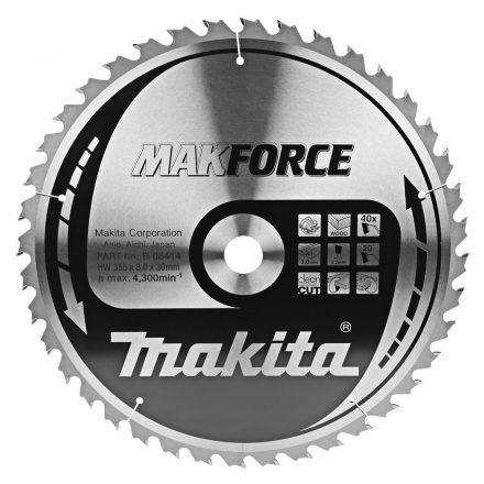 Makita  B-08414 Makforce Körfűrésztárcsa keményfémlapkás 355x30mm 40fogas FA