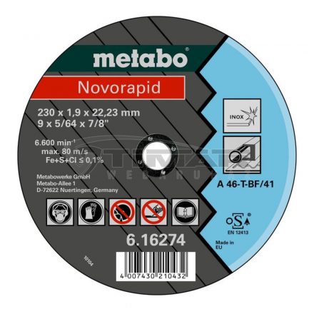 <METABO  616909000 Vágókorong 115x1,0x22,23 Inox 616270000