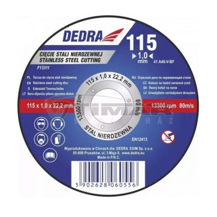 Dedra  F13321 Vágótárcsa inox 125x1,0x22,2mm