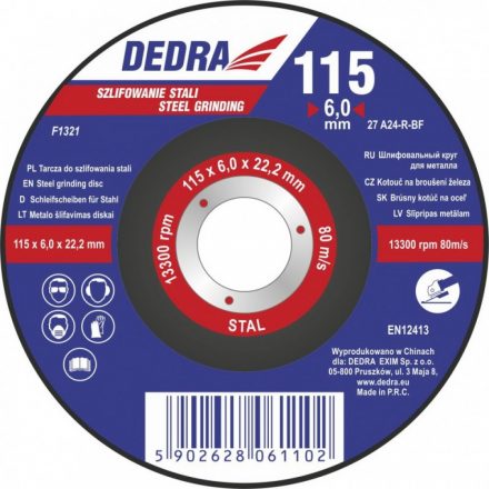 Dedra  F1321 Tisztítótárcsa  FÉM / ACÉL, 115x22,23mm, 6,0mm vastag