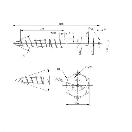 DRT M 76X1000xM12 Talajcsavar