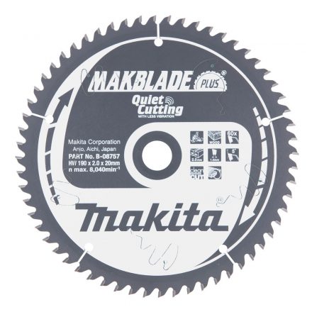 Makita  B-08757 Körfűrésztárcsa Makblade plus 190x20mm Z60