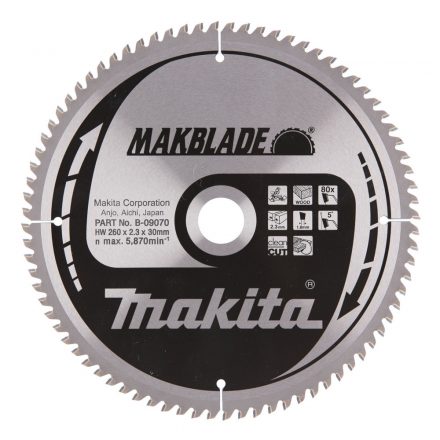 Makita  B-09070 Körfűrésztárcsa gérvágóhoz 260x30 Z80