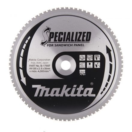 Makita  B-17697 Specialized Körfűrésztárcsa keményfémlapkás 355x30mm 80fogas SZENDVICSPANEL