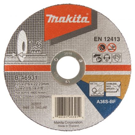 Makita  B-46931 Vágótárcsa 125x1,6x22,23mm FÉM/INOX