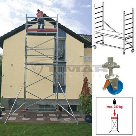 Krause ProTec Alumínium gurulóállvány 2,00x0,70m, munkam.: 2,9m - 940100