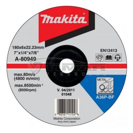 Makita  A-80949 Tisztítótárcsa  FÉM / ACÉL, 180x22,23mm, 6,0mm vastag