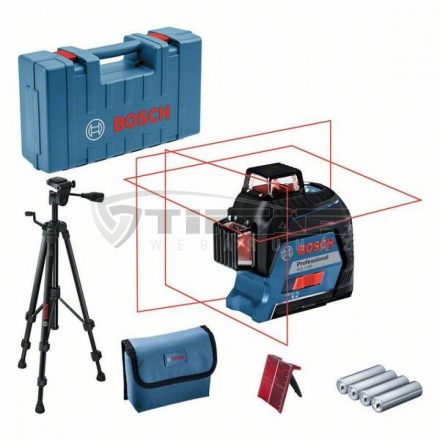 Bosch 06159940KD GLL3-80 Vonallézer +BT150 Műszerállvány (piros)