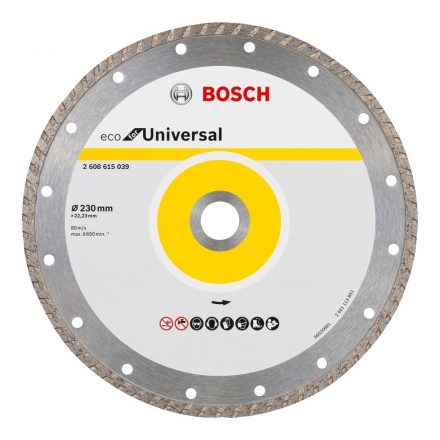 Bosch Gyémánt vágótárcsa TURBO ECO folyamatos, beton/vasbeton/tégla 230x22,23mm 2608615039