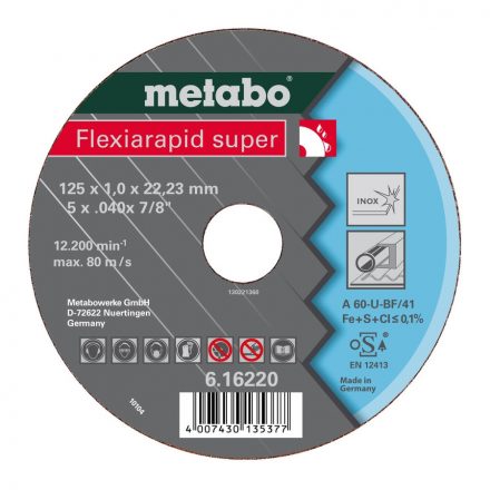 Metabo  616220000 Flexiarapid super vágótárcsa 125x1,0x22,23mm INOX/ACÉL