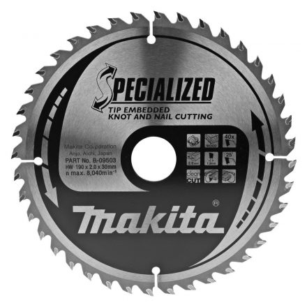 Makita  B-09503 Körfűrésztárcsa 190/30mm Z40