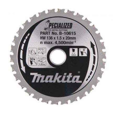 Makita  B-10615 Specialized Körfűrésztárcsa keményfémlapkás 136x20mm 30fogas FÉM